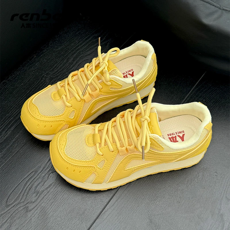人本官方旗舰店2025爆款小黄鞋防滑耐磨运动鞋透气阿甘鞋学生ins
