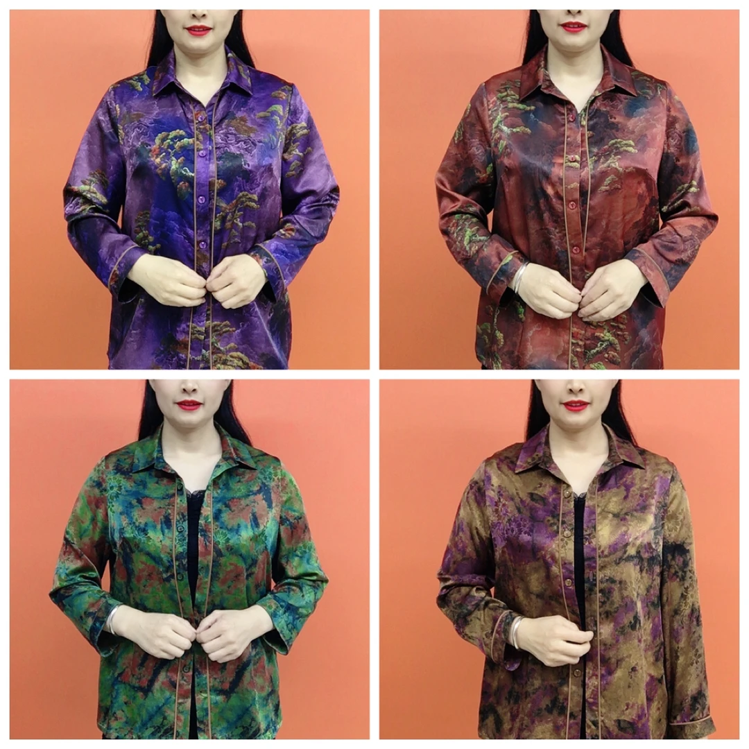 贵夏季中老年妈妈大码宽松翻领开衫衬衫时尚洋气