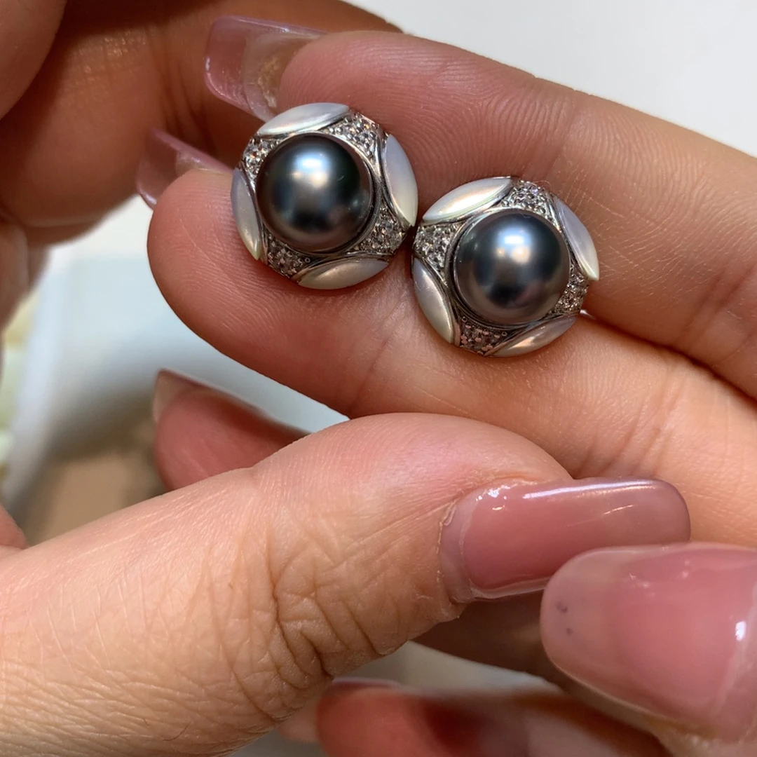 海水珍珠耳饰银S925镶嵌