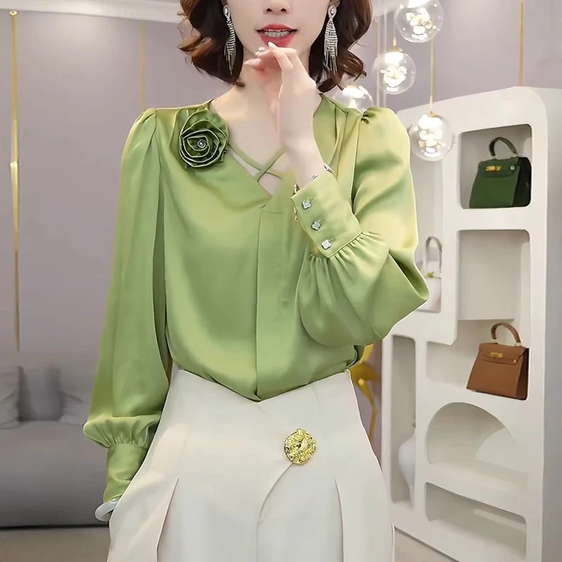 法式醋酸缎面垂感衬衫女士2025夏季新款宽松大码休闲别致小衫上衣