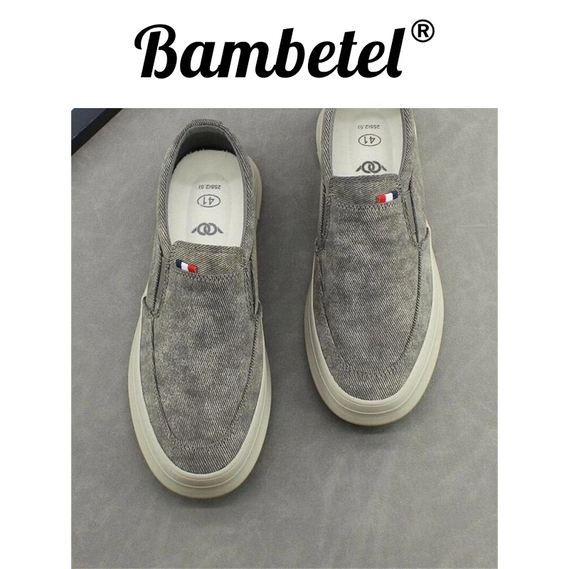 Bambetel春秋冬透气帆布鞋一脚蹬懒人鞋子软底百搭男鞋平底休闲鞋
