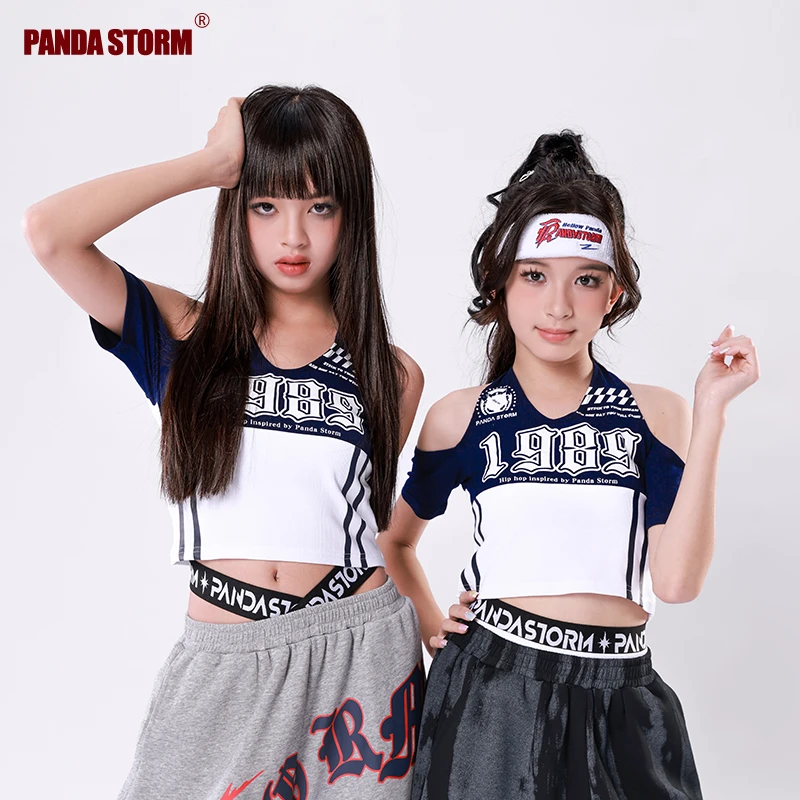 女童爵士舞露脐百搭短袖T恤长裤套装hiphop少儿童街舞表演出服潮