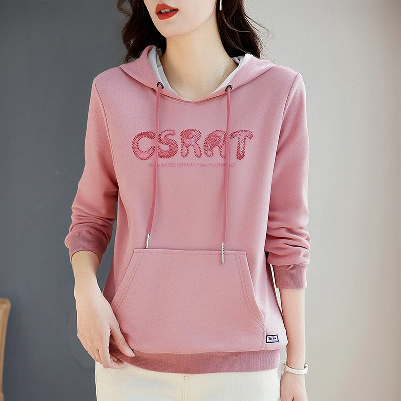 大码女装美式连帽卫衣2025年秋季新款宽松时尚长袖刺绣上衣女宽松