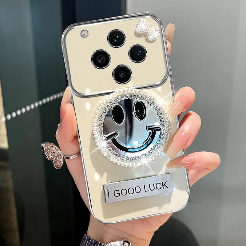 适用oppofindx8/pro笑脸补妆镜大视窗手机壳创意全包防摔电镀壳