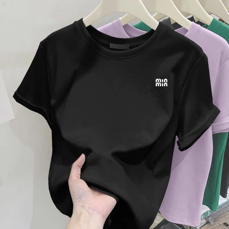 03正肩女T恤修身显瘦百搭上衣高弹力夏季薄款短袖