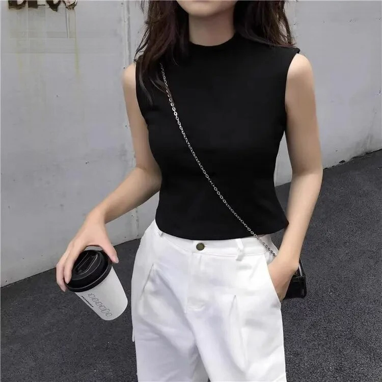 浪莎别致无内搭夏紧身T恤辣妹小背心上衣坎肩短款甜酷黑色女