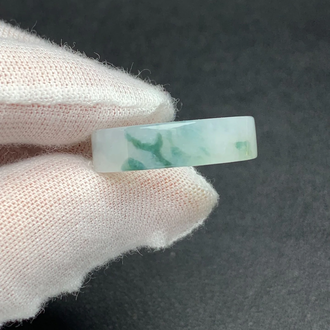 翡翠戒指天然翡翠A货冰种飘花戒指正品翡翠冰飘花 玉指环方戒圈