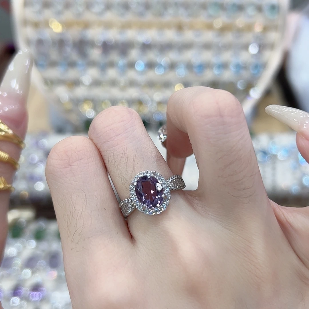 泡***⁰银S925镶嵌戒指紫晶