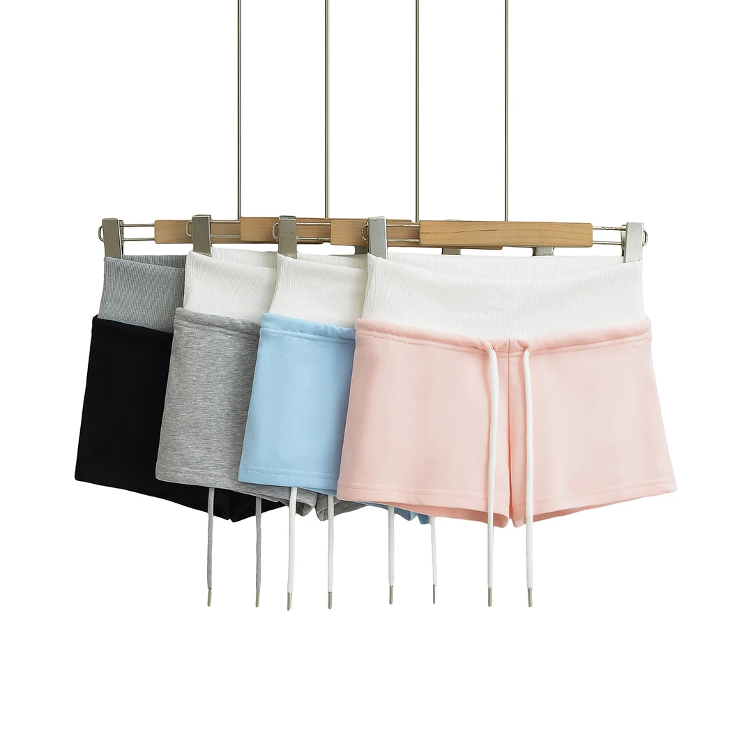 欧美风新款辣妹修身拼色抽绳夏季短裤休闲高腰显瘦包臀运动热裤女