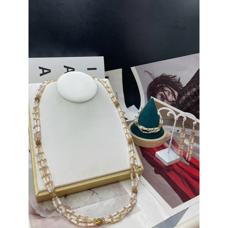 非金属仿珍珠项链 项链 sadaf项链DELZOK三件套长款百搭手工