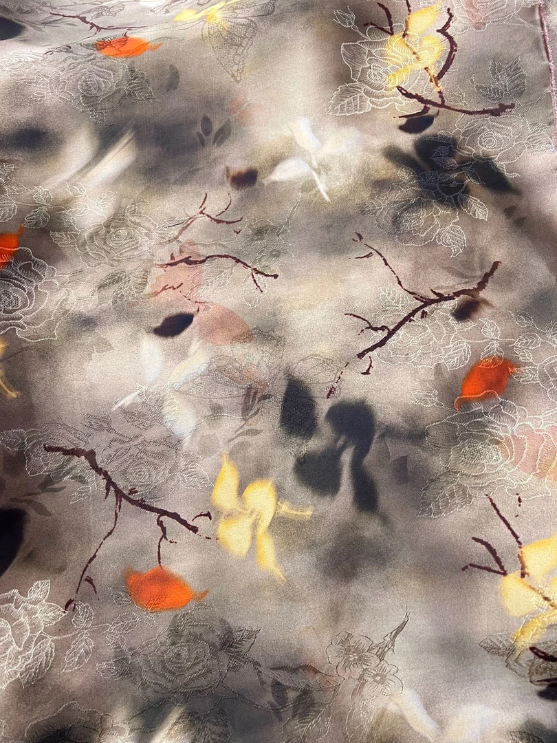 人丝香云纱红云纱面料新中式风格布料【HV9357】