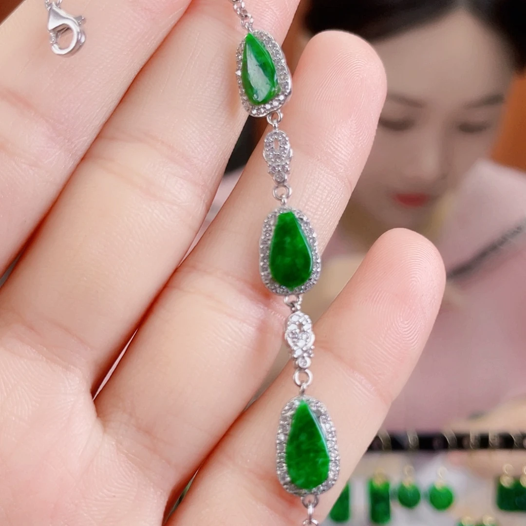翡翠银S925镶嵌耳饰