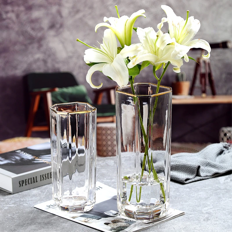 加厚方形玻璃花瓶透明插花水养鲜花百合客厅餐桌北欧创意桌面摆件