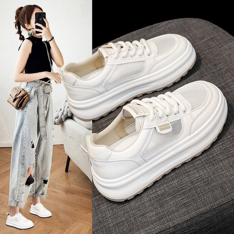 科二夏季网面小白鞋百搭科二夏季透气厚底鞋子女鞋运动鞋韩版板鞋