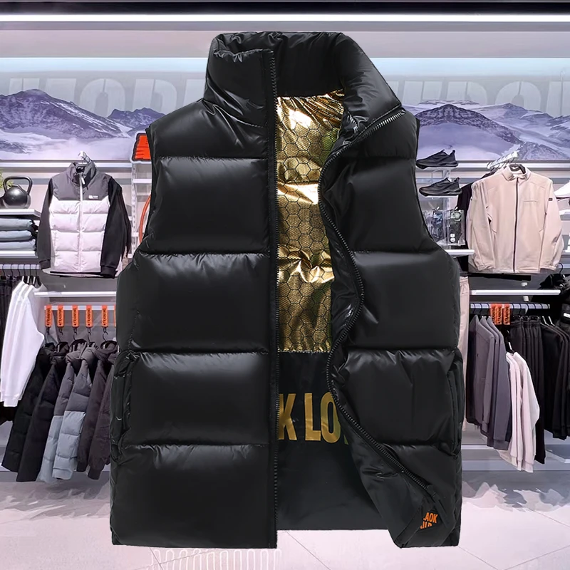 立领新款黑金棉马甲秋冬季男潮牌简约马夹外穿加厚保暖无袖坎肩男