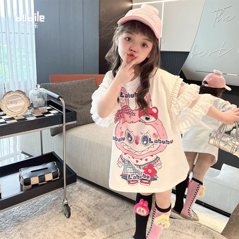 女童连衣裙2025新款夏季T恤裙女孩可爱卡通拉布布裙甜美公主裙