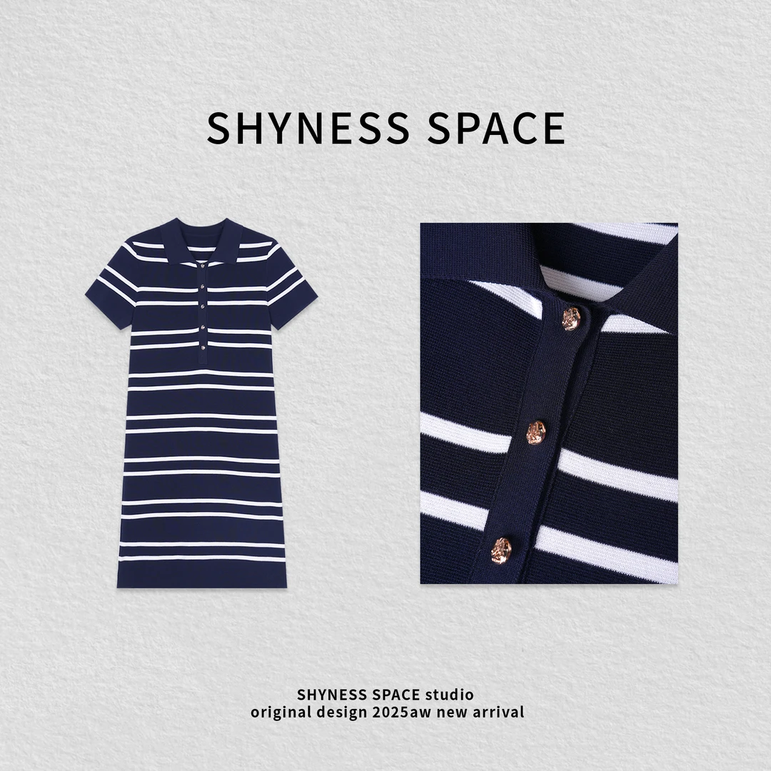 挂脖式短袖连衣裙条纹针织裙女装夏季复古经典HB286