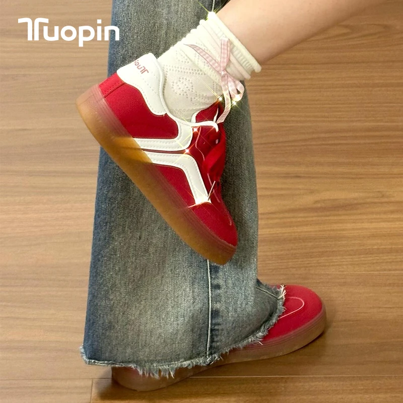 鮀品红色德训鞋女款复古美式女鞋子ins潮牌运动休闲百搭轻奢板鞋