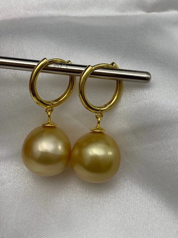天然海水南洋金珠12-13mm耳环浓金高级气质送礼送妈妈送女友礼物
