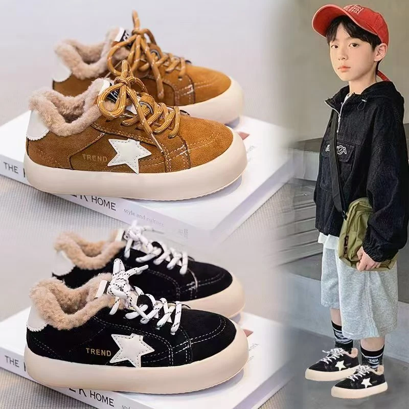 男童板鞋加绒保暖2025秋冬新款儿童二棉鞋保暖加绒加厚女童大棉鞋