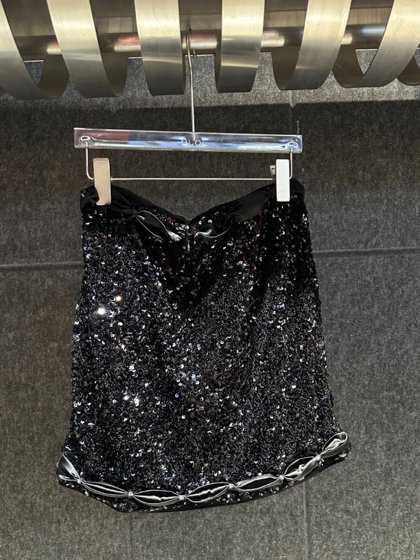 ELVIS.CHEUNG 25春款丝带装饰珠片 mini超短半裙