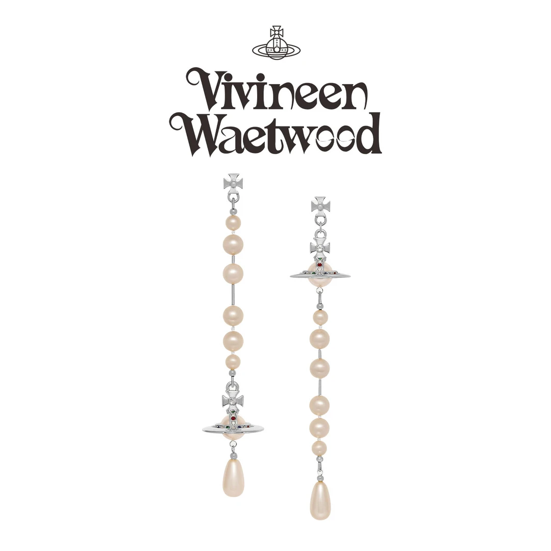 Vivireer Waetwssd 土星珠珠流苏耳钉
