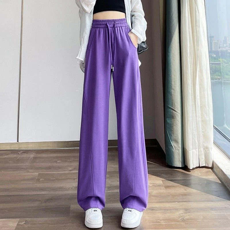 紫色阔腿裤女2025春薄款时尚高腰小个子宽松显瘦2025裤子网红款