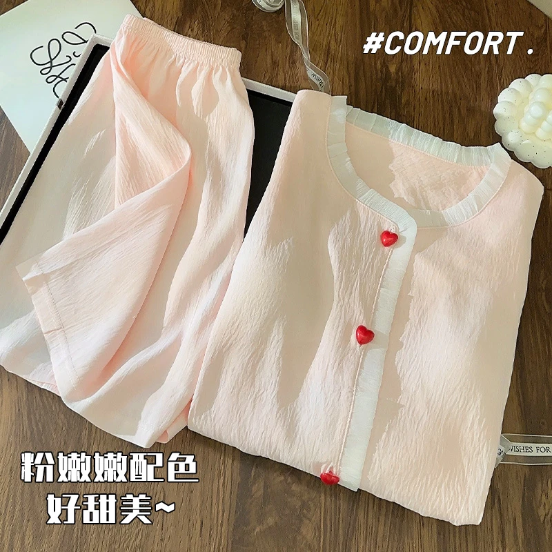 带胸垫睡衣女夏季短袖甜美ins小香风宽松套装新款女士夏天家居服