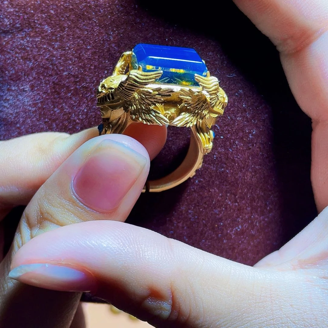 银S925镶嵌蓝珀裸石?****达多米尼加皇家蓝女武神