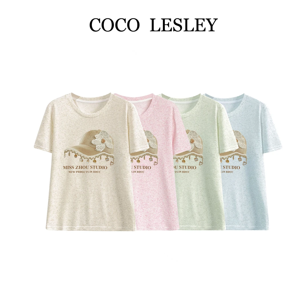 【COCO LESLEY】68020#透气立体印花T恤衫2025设计师个性上衣