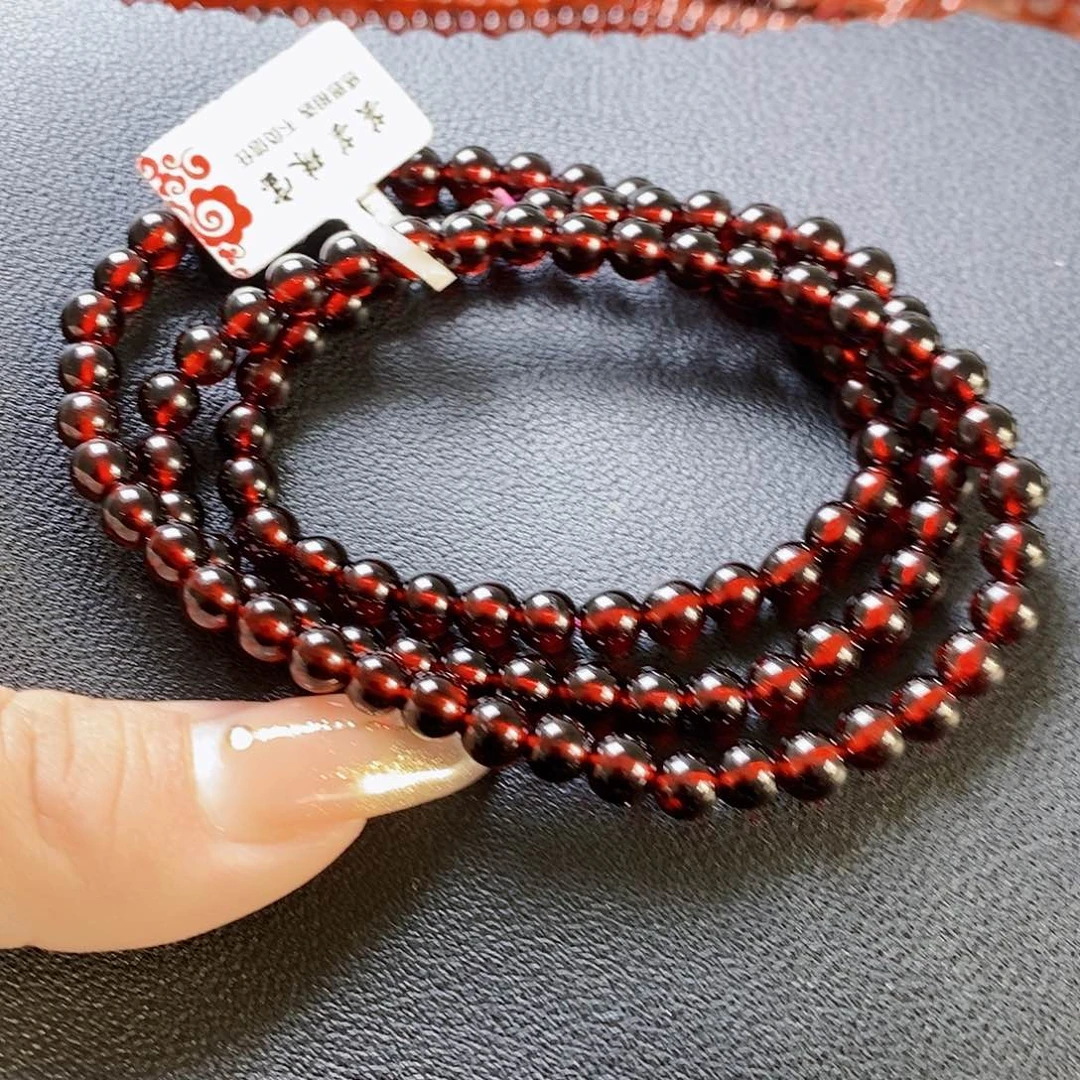 石榴石手链未镶嵌5.0酒红3圈