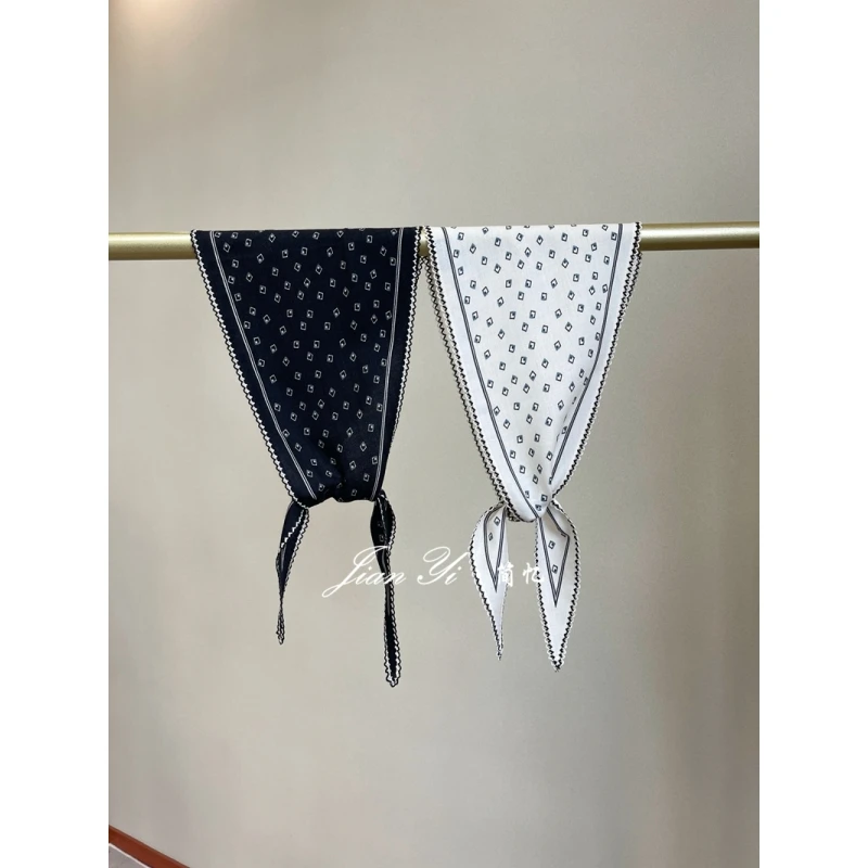 【黑白方格】经典百搭桑蚕丝真丝羊毛小菱形巾双面围巾丝巾女