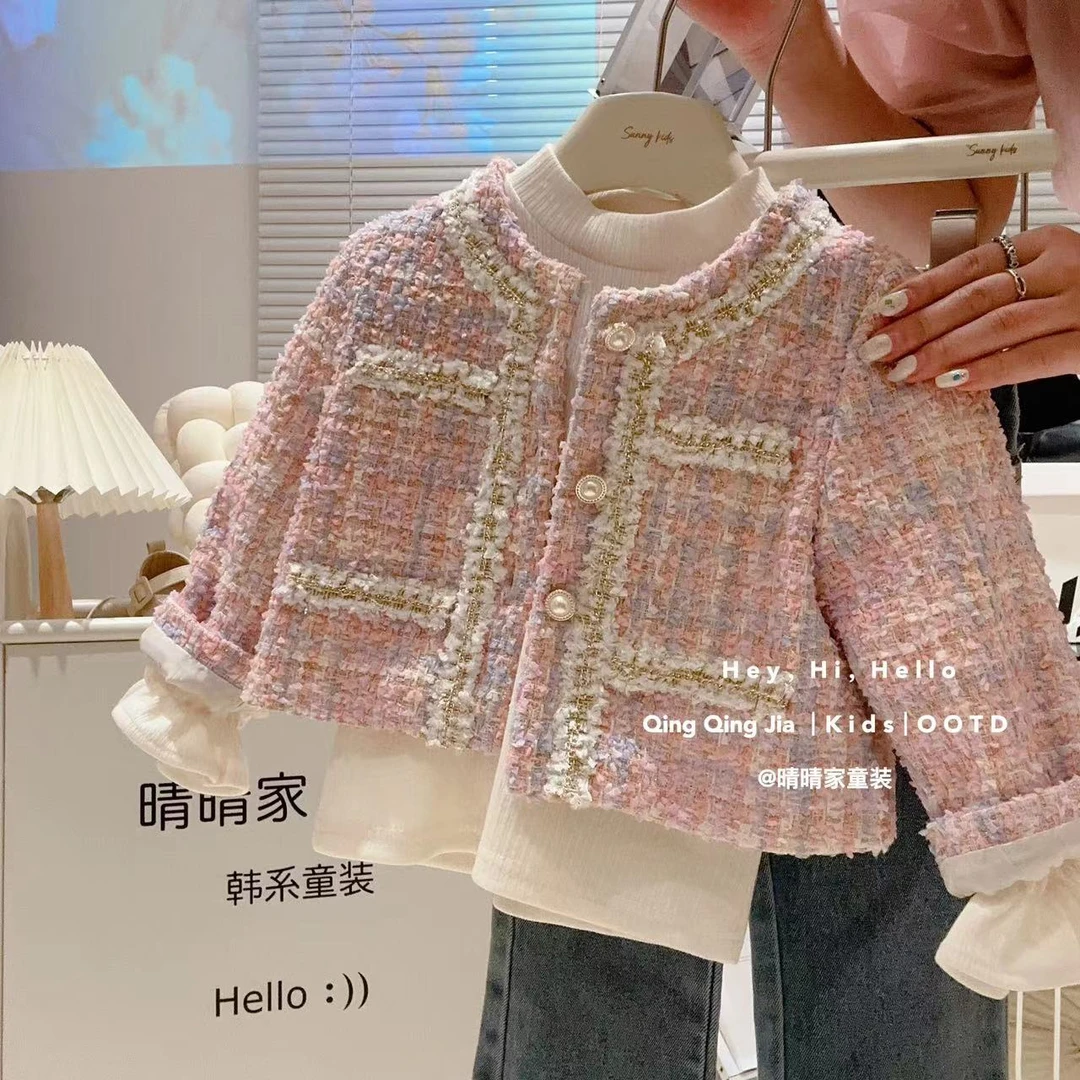 女童洋气小香风包边编织短款气质公主外套上衣2025春装TQ075鱼