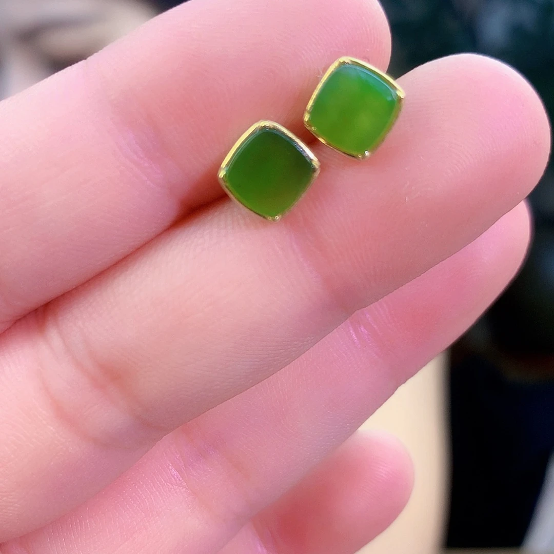 吊坠(不含链)银S925镶嵌和田玉（碧玉）耳钉