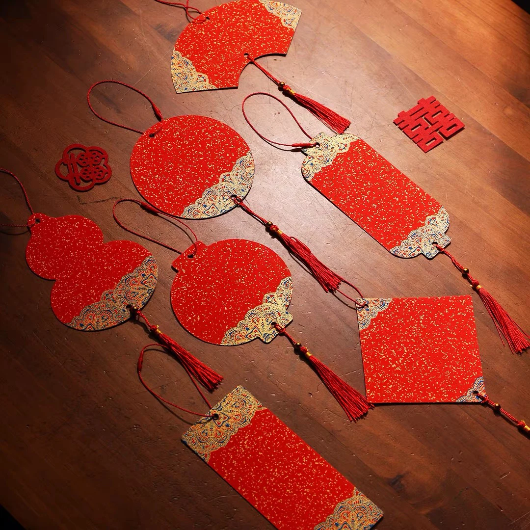中国风迷你小卡片小挂件万年红空白挂饰宫廷洒金福字软卡双面书签