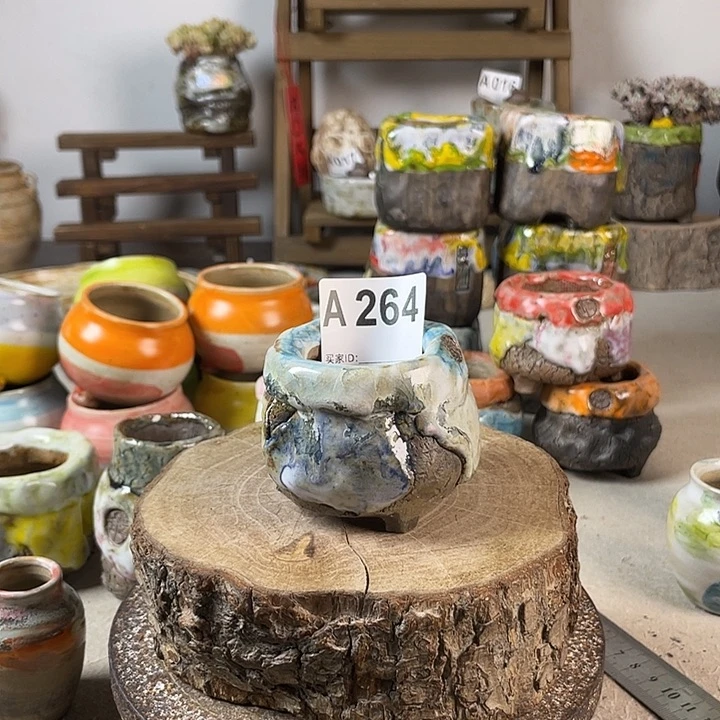 紫砂花盆玺****）陶瓷孤品 内口3.5