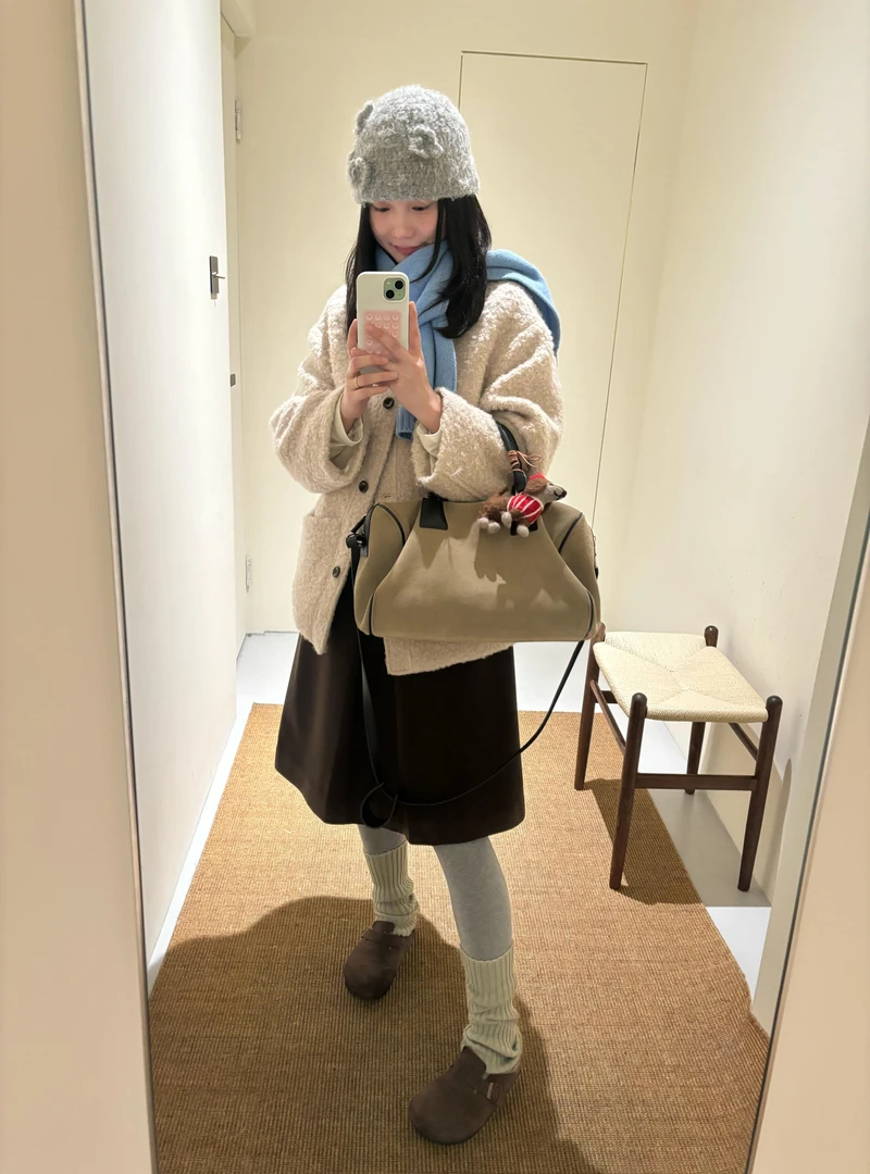 2026秋冬新款韩系时尚气质毛毛软糯外套高腰百搭半身裙两件套装