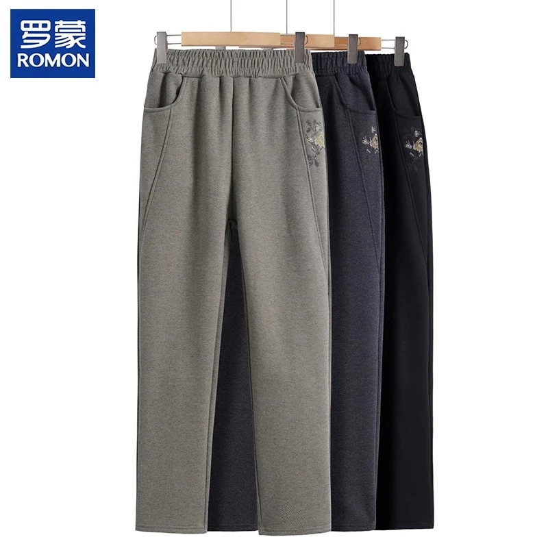 罗蒙妈妈装春季休闲长裤新款中年人高腰长裤中老年女时尚春秋裤子
