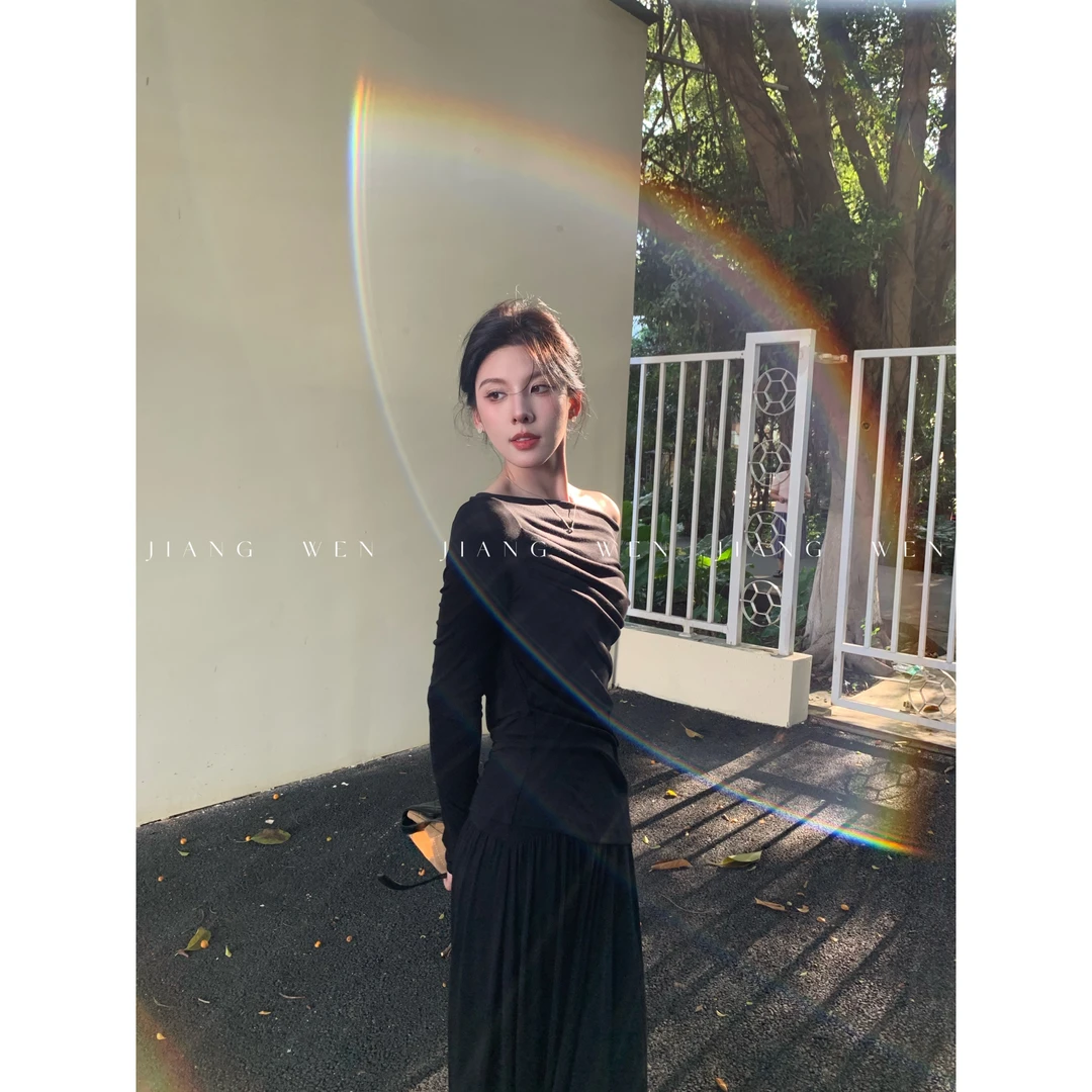 【雅致套装】姜雯&“莱赛尔+羊毛”褶皱针织套装气质上衣半裙两件套