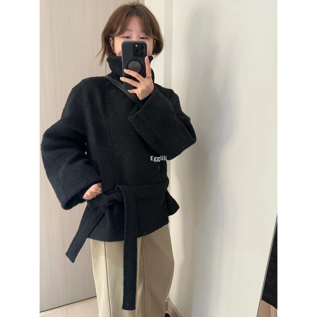 【腰带毛呢大衣】加厚设计感外套