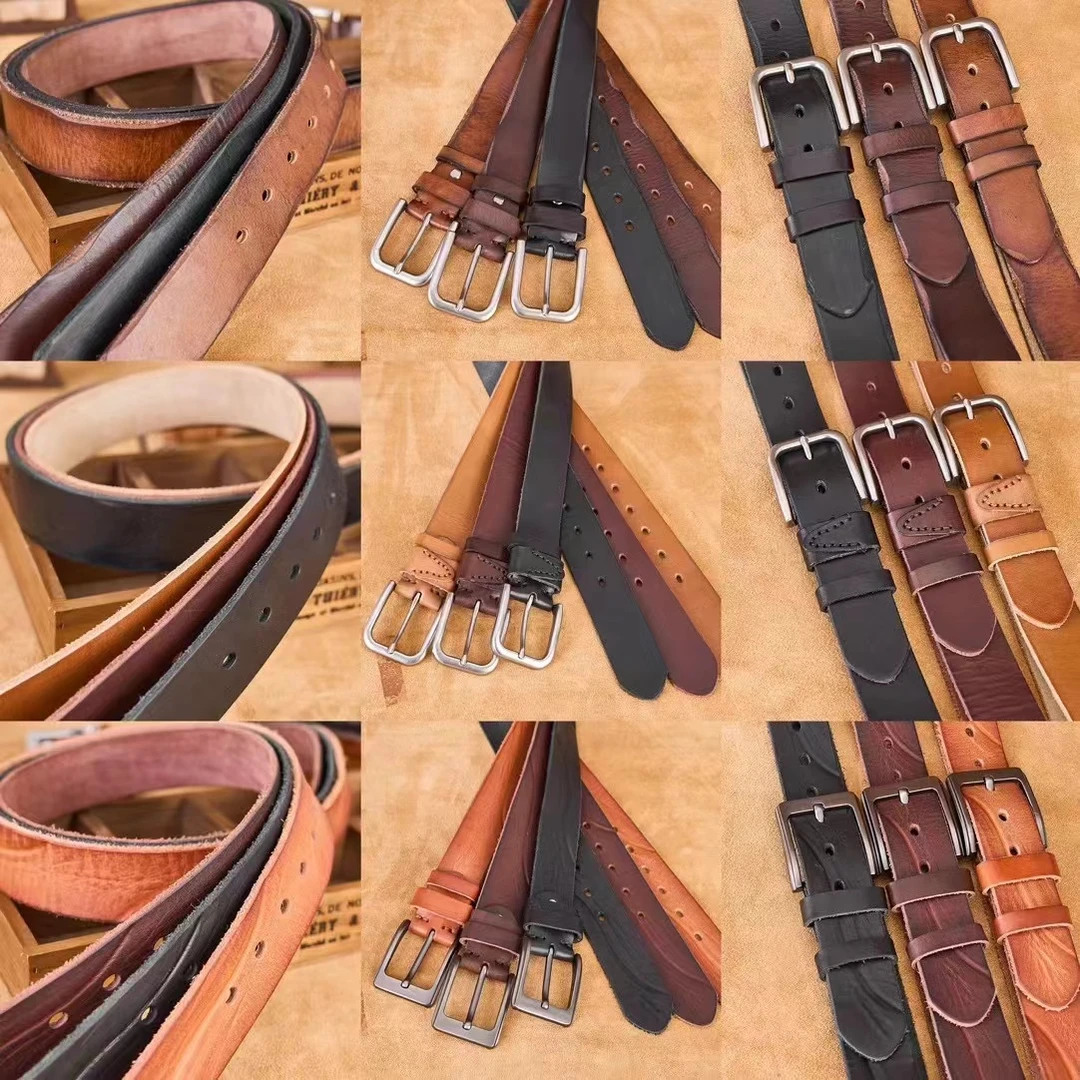 【69微瑕】复古针扣铜扣合金扣头层牛皮时尚百搭男士皮带商务高档