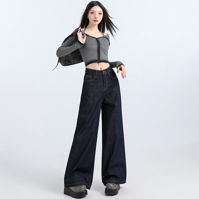 2025春秋新货-新款甜酷风安格拉原牛色红直筒拖地阔腿裤女长裤