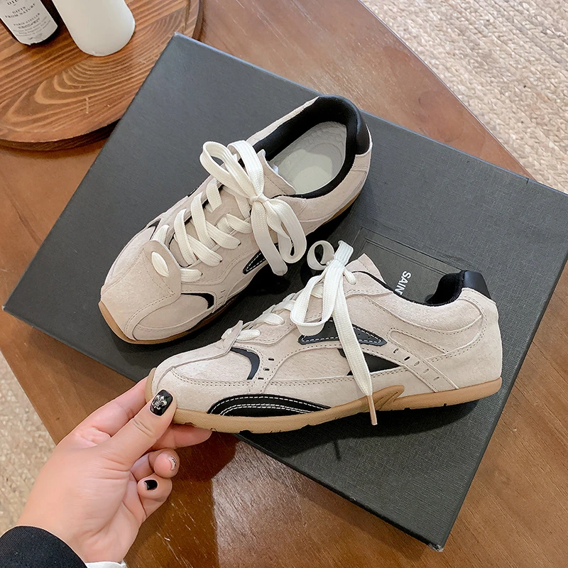 牛反绒~2025年新款拼色系带增高休闲运动德训鞋女时尚阿甘鞋爆款