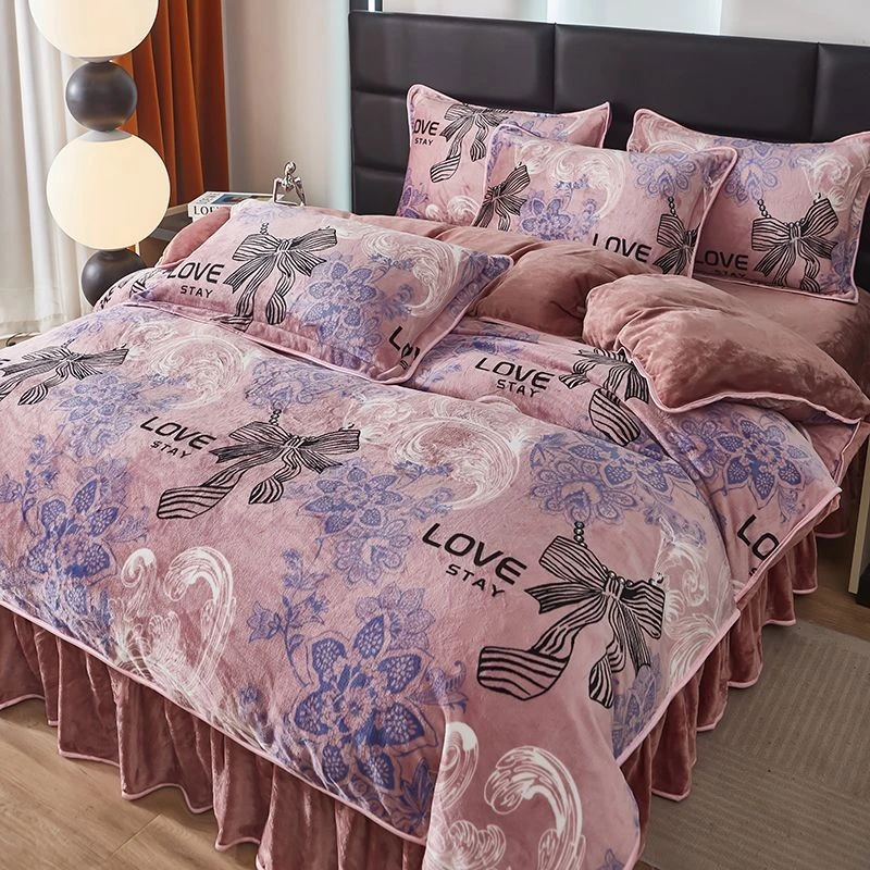 加厚牛奶四件套冬季保暖珊瑚双面床单裙款新款被套三件套床上用品