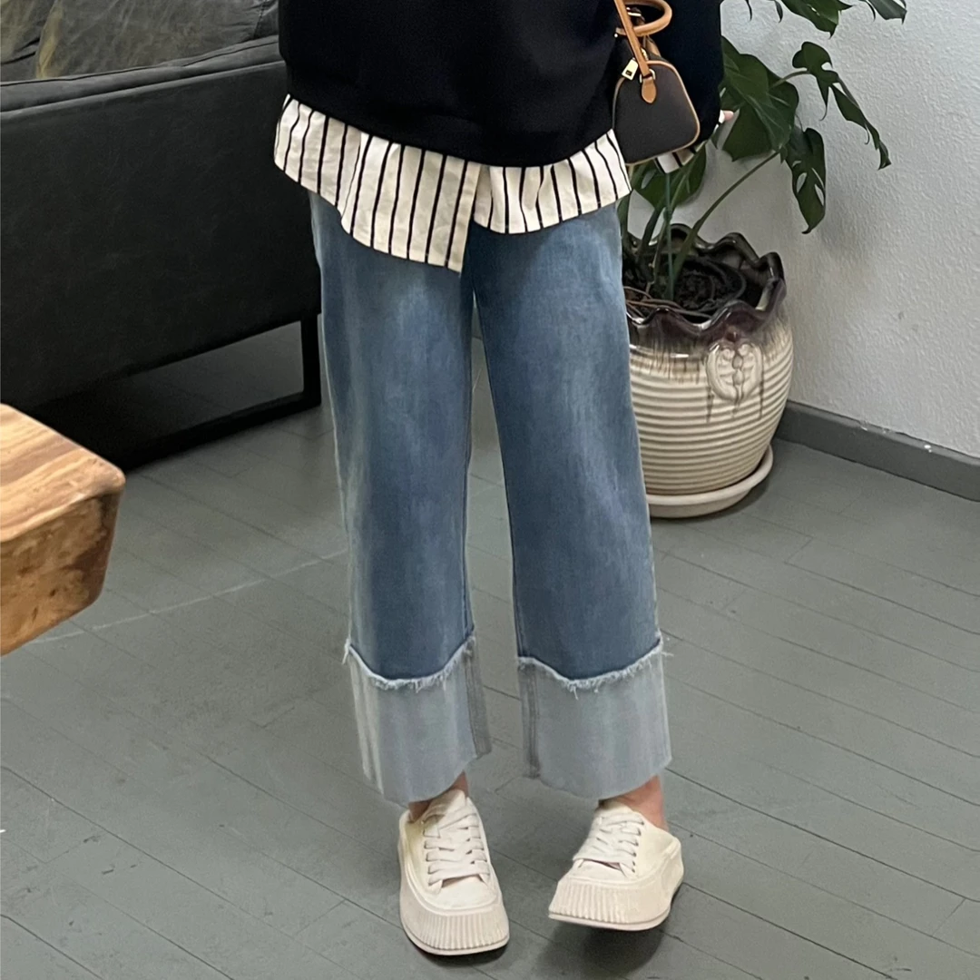 南岛风大码女装春秋直筒裤新款高端轻奢胖mm高腰牛仔裤YZ10115