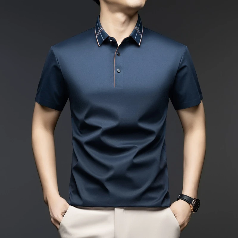 高档气质男士短袖POLO衫商务休闲薄款夏季上衣无痕丝T恤polo男装