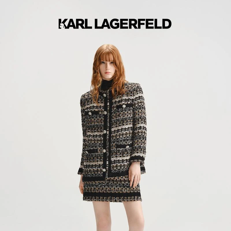 【官方】KARL LAGERFELD卡尔拉格斐秋黑边四口袋粗花呢外套236L1422
