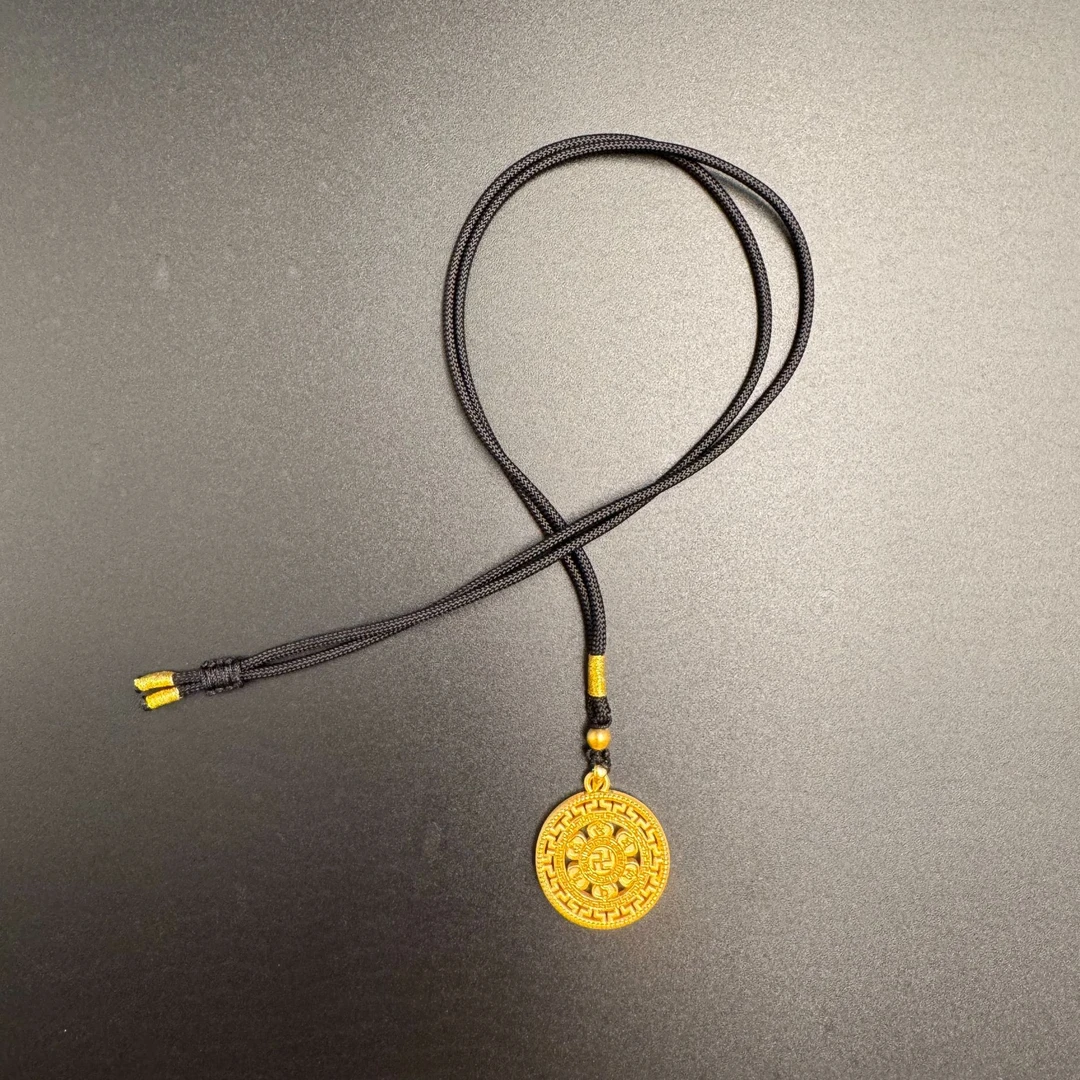 足金999黄金 古法工艺双面八宝罗盘六字真言圆盘吊坠