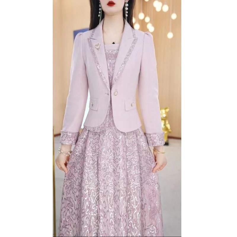 【两件套】春款西装领时尚减龄修身收腰通勤女装套装裙M-4XL