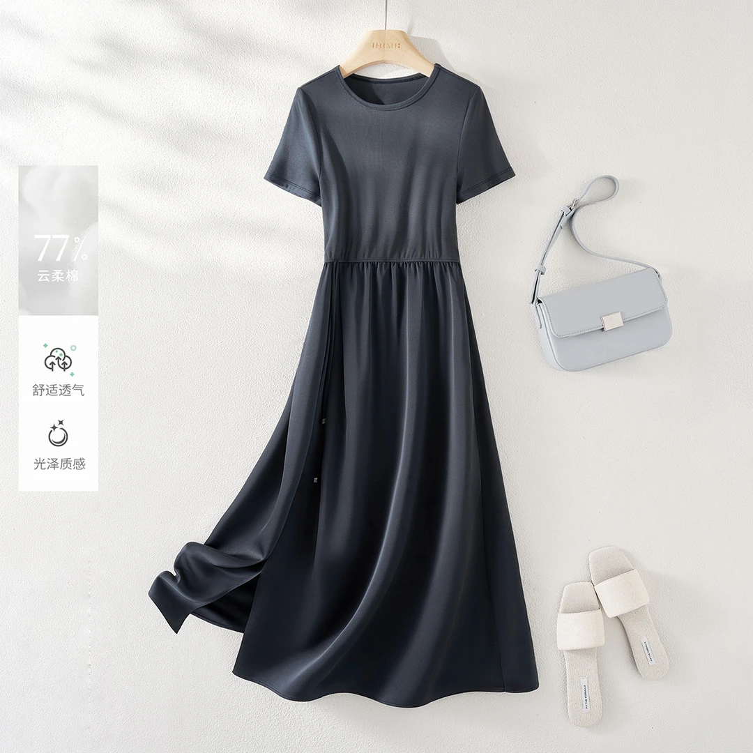 IHIMI/海谧2025年夏季新款女装气质简约通勤拼接收腰显瘦连衣裙